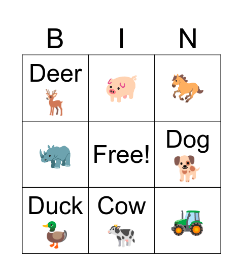 Farm Bingo Card