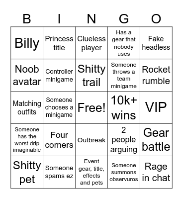 EPIC MINIGAMES BINGO Card