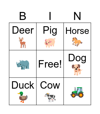 Farm Bingo Card