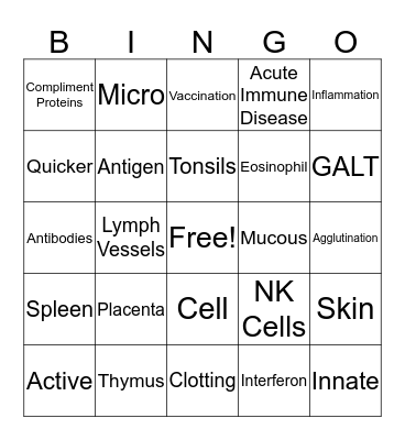 Immune Bingo Card