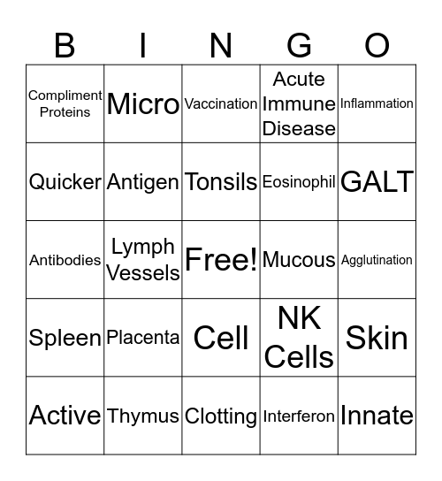 Immune Bingo Card