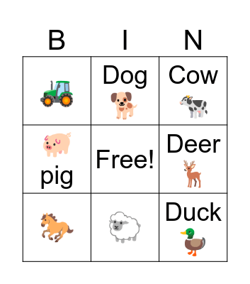 Farm Bingo Card