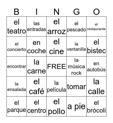 SPANISH VOCABULARY Bingo Card