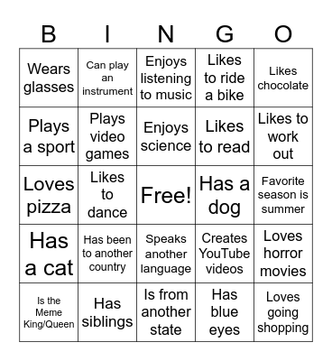 Get to Know You Bingo! Bingo Card