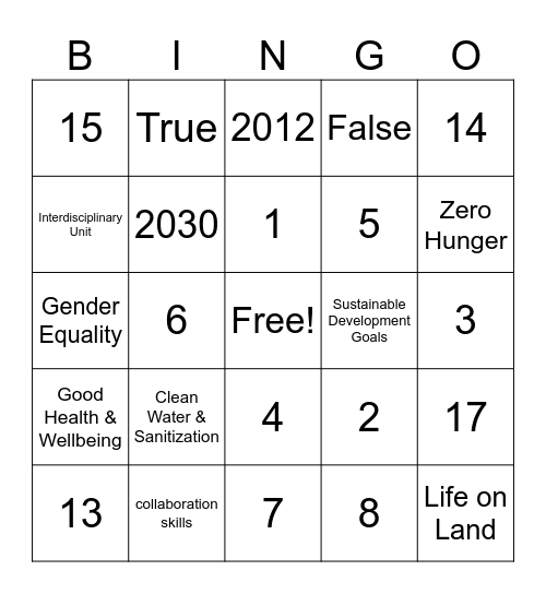 6th Grade IDU Day BINGO Card