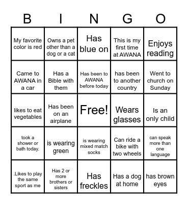 Getting to know you! Bingo Card