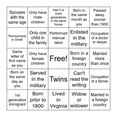 Indexing Bingo Card