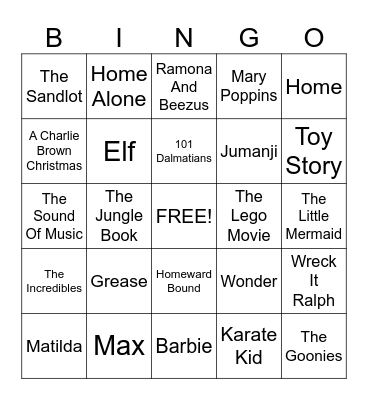 Movies Bingo Card