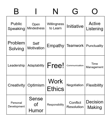 Soft Skills Bingo Card