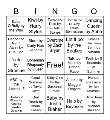 Music Bingo Card