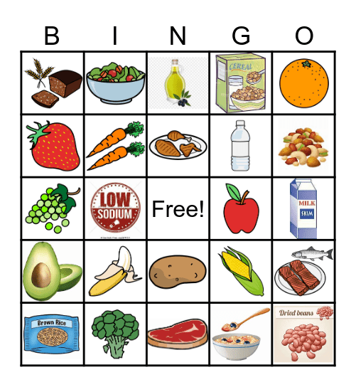 Healthy Food Bingo Card