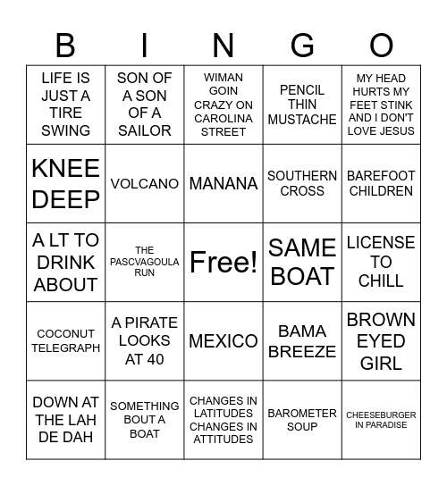 #3- RIP JIMMY BUFFET RADIO Bingo Card