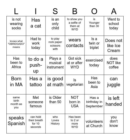 Find Someone... Bingo Card