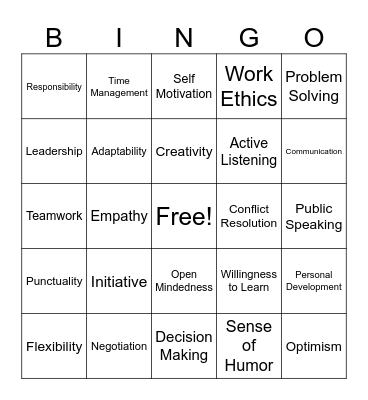 Soft Skills Bingo Card