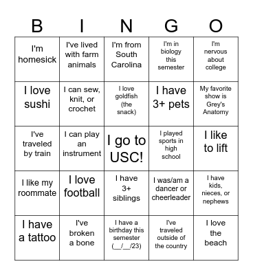 About My Classmates Bingo Card