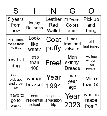 Unit 7 Bingo Card