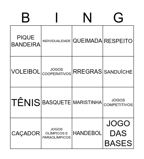 EDUCAÇÃO FÍSICA Bingo Card