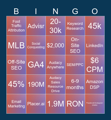 Digital Marketing Bingo Card