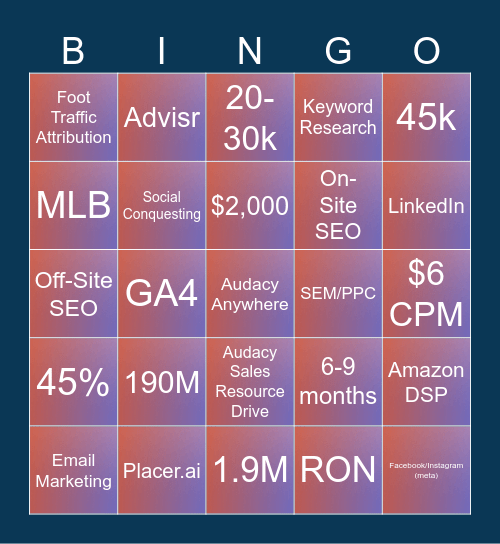 Digital Marketing Bingo Card