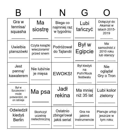 Kto w zespole...? Bingo Card