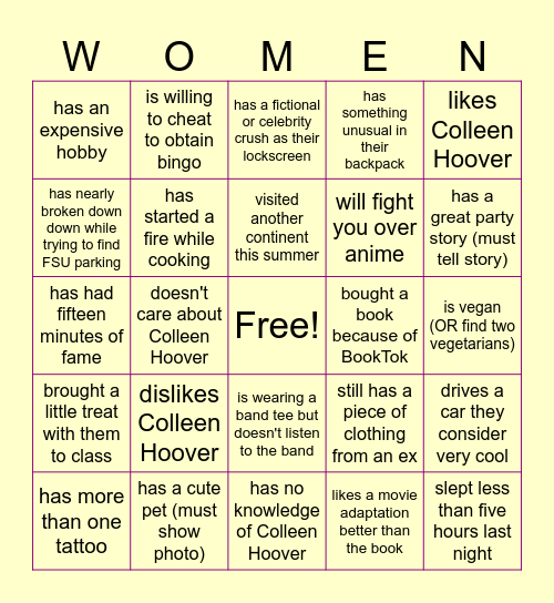 LIT3383 | Find Someone Who... Bingo Card