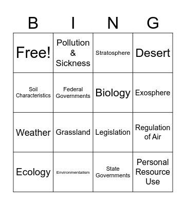 Basic Environmental Science Review Bingo Card
