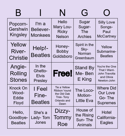 Boombox Bingo Card