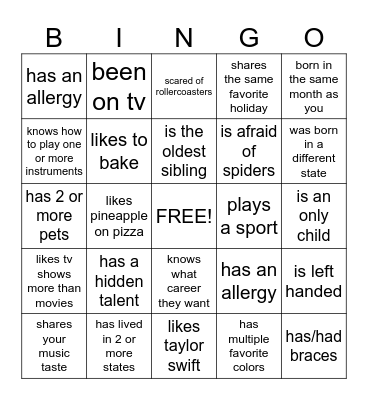 Icebreaker Bingo Card