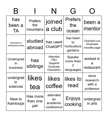 Networking Bingo Card
