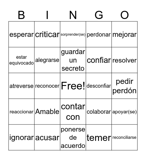 como nos llevamos con otros chapter 4 level 3 Bingo Card
