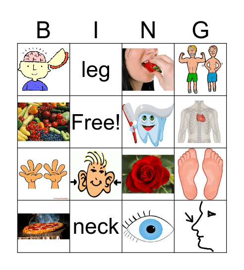 Kindergarten Senses and Body Review Bingo Card