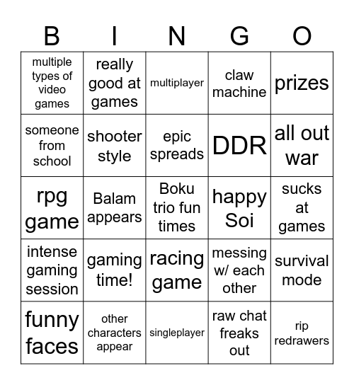Gamers Bingo Card