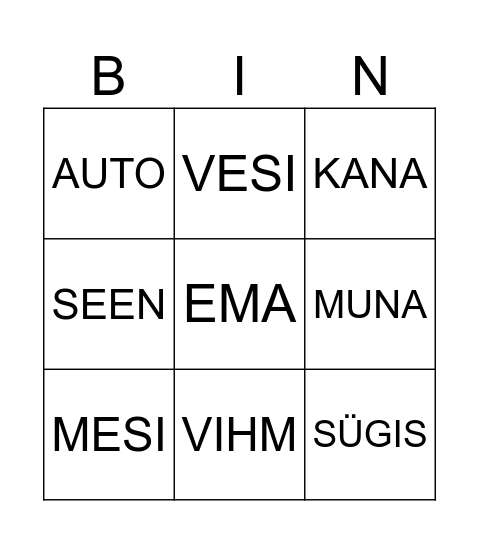 SÕNABINGO Card