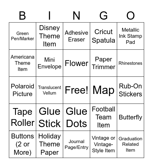 SCRAPBOOK BINGO Card