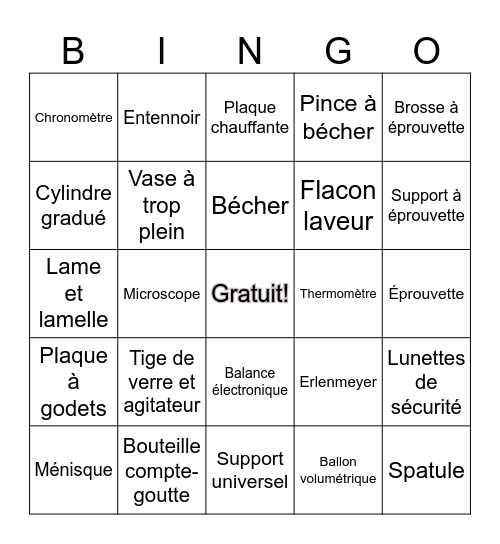 BINGO - Matériel scientifique (mots) Bingo Card