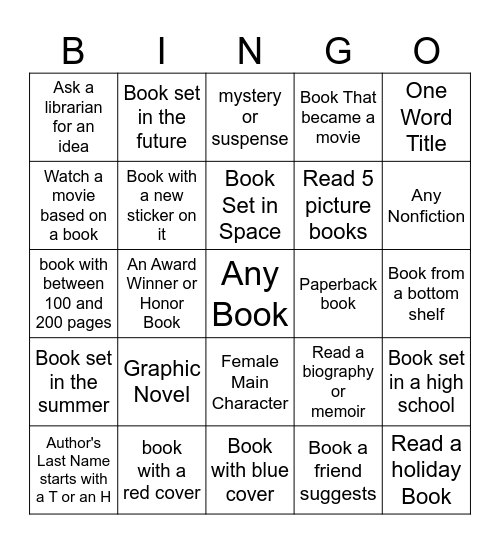 Miller Reader Bingo Card