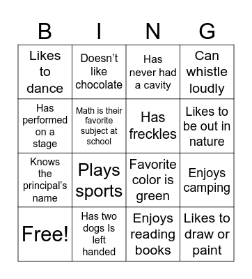 Get To Know You Bingo Card