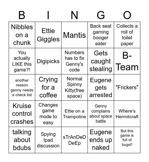 HermitField Bingo Card