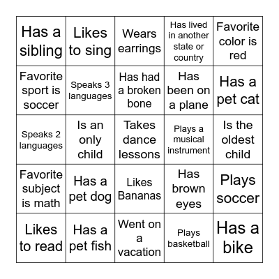 The Getting To Know You Scavenger Hunt Bingo Card