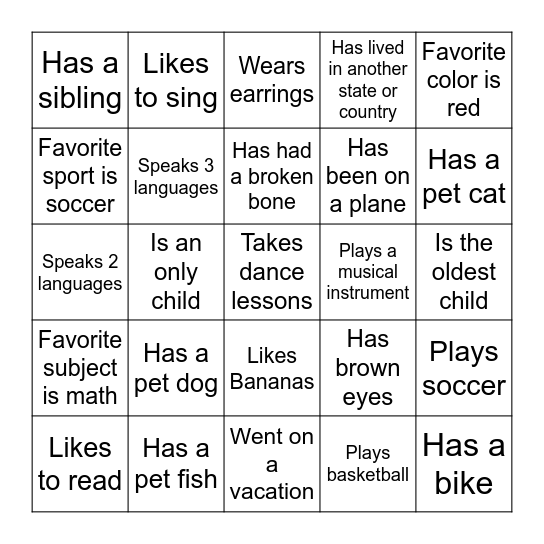 The Getting To Know You Scavenger Hunt Bingo Card