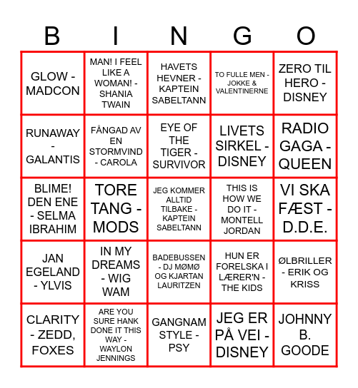 MUSIKK BINGO Card