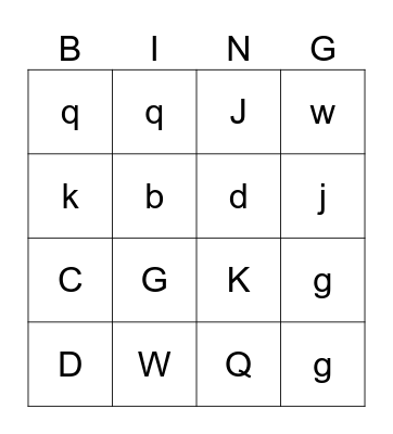 Connaissance du nom des lettres Bingo Card