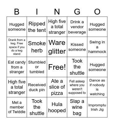 Tumble Down Bingo Card