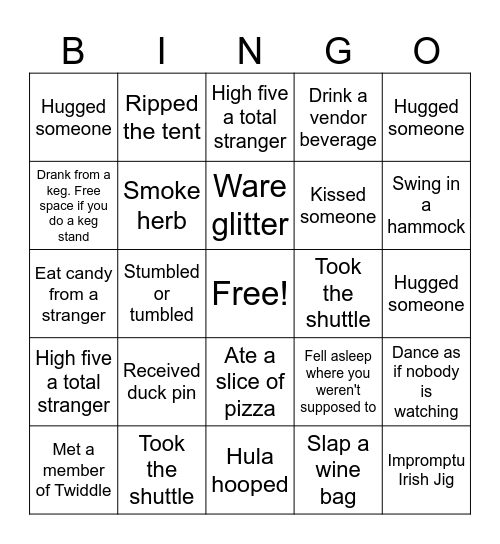 Tumble Down Bingo Card