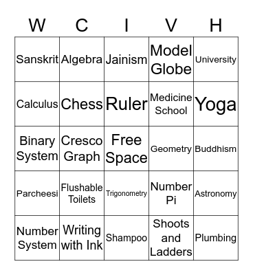 Indus Civilization Bingo Card