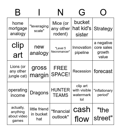 Earnings Explained Q323 Bingo Card