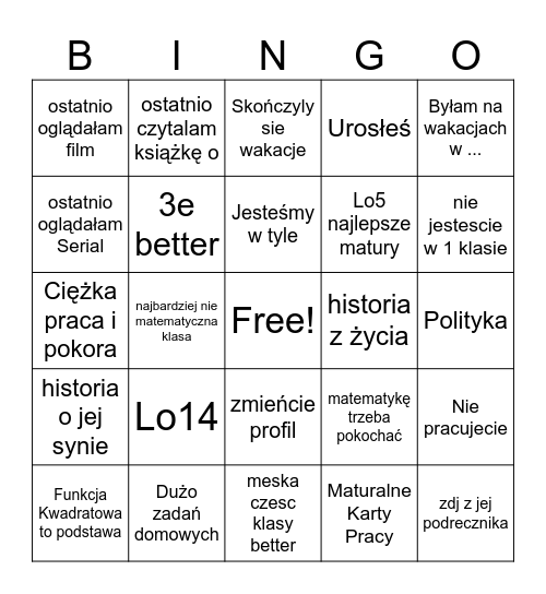 Lekcja Pani Raczyńskiej Bingo Card