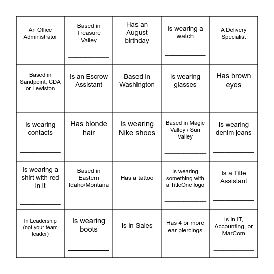 "Get To Know You" Scavenger Hunt Bingo Card