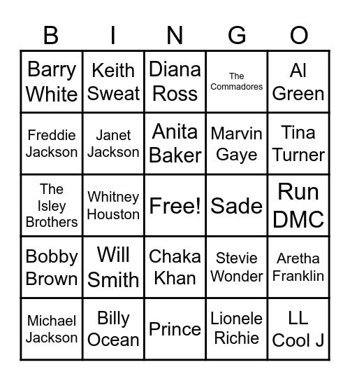 80's Music Bingo Card