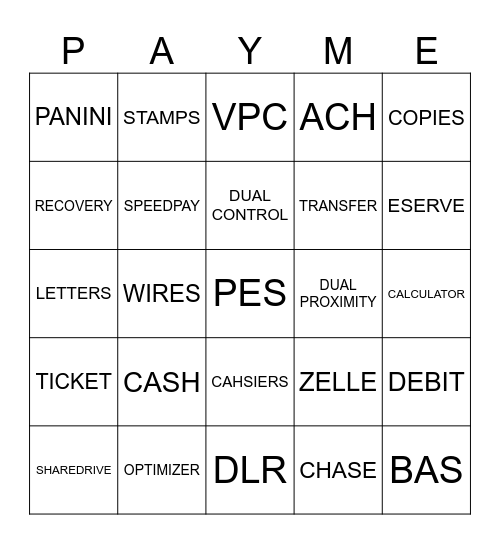 PES MICR NBBM DLR Bingo Card